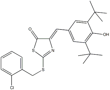 2-[(2-chlorobenzyl)sulfanyl]-4-(3,5-ditert-butyl-4-hydroxybenzylidene)-1,3-thiazol-5(4H)-one Struktur