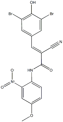 2-cyano-3-(3,5-dibromo-4-hydroxyphenyl)-N-{2-nitro-4-methoxyphenyl}acrylamide Struktur