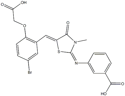 3-({5-[5-bromo-2-(carboxymethoxy)benzylidene]-3-methyl-4-oxo-1,3-thiazolidin-2-ylidene}amino)benzoic acid Struktur