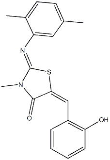 2-[(2,5-dimethylphenyl)imino]-5-(2-hydroxybenzylidene)-3-methyl-1,3-thiazolidin-4-one Struktur