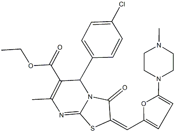 ethyl 5-(4-chlorophenyl)-7-methyl-2-{[5-(4-methyl-1-piperazinyl)-2-furyl]methylene}-3-oxo-2,3-dihydro-5H-[1,3]thiazolo[3,2-a]pyrimidine-6-carboxylate Struktur