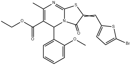 ethyl 2-[(5-bromo-2-thienyl)methylene]-5-(2-methoxyphenyl)-7-methyl-3-oxo-2,3-dihydro-5H-[1,3]thiazolo[3,2-a]pyrimidine-6-carboxylate Struktur