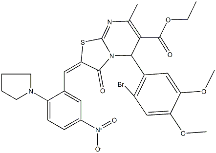 ethyl 5-(2-bromo-4,5-dimethoxyphenyl)-2-[5-nitro-2-(1-pyrrolidinyl)benzylidene]-7-methyl-3-oxo-2,3-dihydro-5H-[1,3]thiazolo[3,2-a]pyrimidine-6-carboxylate Struktur