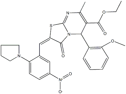 ethyl 2-[5-nitro-2-(1-pyrrolidinyl)benzylidene]-5-(2-methoxyphenyl)-7-methyl-3-oxo-2,3-dihydro-5H-[1,3]thiazolo[3,2-a]pyrimidine-6-carboxylate Struktur