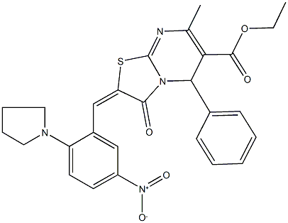 ethyl 2-[5-nitro-2-(1-pyrrolidinyl)benzylidene]-7-methyl-3-oxo-5-phenyl-2,3-dihydro-5H-[1,3]thiazolo[3,2-a]pyrimidine-6-carboxylate Struktur