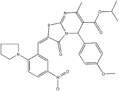 isopropyl 2-[5-nitro-2-(1-pyrrolidinyl)benzylidene]-5-(4-methoxyphenyl)-7-methyl-3-oxo-2,3-dihydro-5H-[1,3]thiazolo[3,2-a]pyrimidine-6-carboxylate Struktur