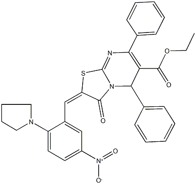 ethyl 2-[5-nitro-2-(1-pyrrolidinyl)benzylidene]-3-oxo-5,7-diphenyl-2,3-dihydro-5H-[1,3]thiazolo[3,2-a]pyrimidine-6-carboxylate Struktur