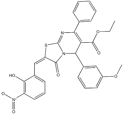 ethyl 2-{2-hydroxy-3-nitrobenzylidene}-5-(3-methoxyphenyl)-3-oxo-7-phenyl-2,3-dihydro-5H-[1,3]thiazolo[3,2-a]pyrimidine-6-carboxylate Struktur