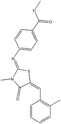 methyl 4-{[3-methyl-5-(2-methylbenzylidene)-4-oxo-1,3-thiazolidin-2-ylidene]amino}benzoate Struktur