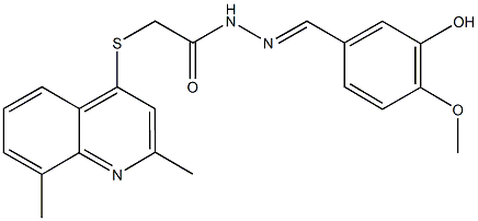 2-[(2,8-dimethyl-4-quinolinyl)sulfanyl]-N'-(3-hydroxy-4-methoxybenzylidene)acetohydrazide Struktur