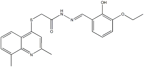 2-[(2,8-dimethyl-4-quinolinyl)sulfanyl]-N'-(3-ethoxy-2-hydroxybenzylidene)acetohydrazide Struktur