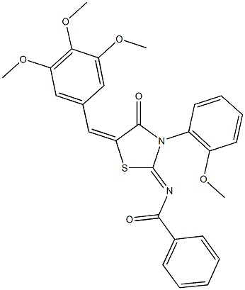 N-[3-(2-methoxyphenyl)-4-oxo-5-(3,4,5-trimethoxybenzylidene)-1,3-thiazolidin-2-ylidene]benzamide Struktur