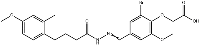 (2-bromo-6-methoxy-4-{2-[4-(4-methoxy-2-methylphenyl)butanoyl]carbohydrazonoyl}phenoxy)acetic acid Struktur