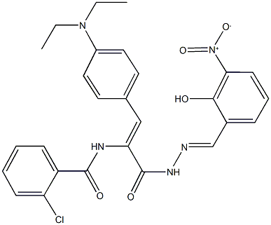 2-chloro-N-{2-[4-(diethylamino)phenyl]-1-[(2-{2-hydroxy-3-nitrobenzylidene}hydrazino)carbonyl]vinyl}benzamide Struktur