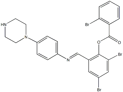 2,4-dibromo-6-({[4-(1-piperazinyl)phenyl]imino}methyl)phenyl 2-bromobenzoate Struktur