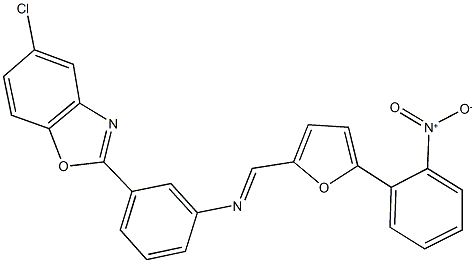 5-chloro-2-(3-{[(5-{2-nitrophenyl}-2-furyl)methylene]amino}phenyl)-1,3-benzoxazole Struktur