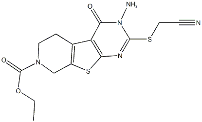 ethyl 3-amino-2-[(cyanomethyl)sulfanyl]-4-oxo-3,5,6,8-tetrahydropyrido[4',3':4,5]thieno[2,3-d]pyrimidine-7(4H)-carboxylate Struktur