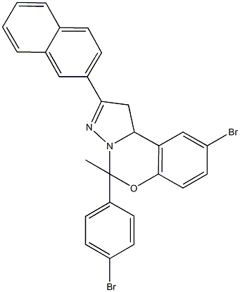 9-bromo-5-(4-bromophenyl)-5-methyl-2-naphthalen-2-yl-1,10b-dihydropyrazolo[1,5-c][1,3]benzoxazine Struktur