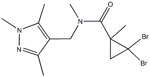 2,2-dibromo-N,1-dimethyl-N-[(1,3,5-trimethyl-1H-pyrazol-4-yl)methyl]cyclopropanecarboxamide Struktur