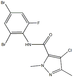 4-chloro-N-(2,4-dibromo-6-fluorophenyl)-1,3-dimethyl-1H-pyrazole-5-carboxamide Struktur