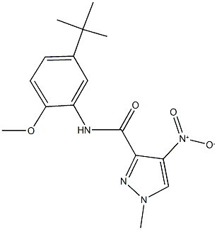 N-(5-tert-butyl-2-methoxyphenyl)-4-nitro-1-methyl-1H-pyrazole-3-carboxamide Struktur