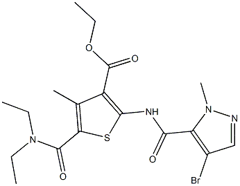 ethyl 2-{[(4-bromo-1-methyl-1H-pyrazol-5-yl)carbonyl]amino}-5-[(diethylamino)carbonyl]-4-methyl-3-thiophenecarboxylate Struktur