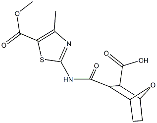 3-({[5-(methoxycarbonyl)-4-methyl-1,3-thiazol-2-yl]amino}carbonyl)-7-oxabicyclo[2.2.1]heptane-2-carboxylic acid Struktur