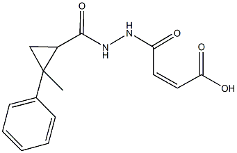 4-{2-[(2-methyl-2-phenylcyclopropyl)carbonyl]hydrazino}-4-oxo-2-butenoic acid Struktur