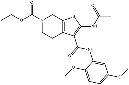 ethyl 2-(acetylamino)-3-[(2,5-dimethoxyanilino)carbonyl]-4,7-dihydrothieno[2,3-c]pyridine-6(5H)-carboxylate Struktur