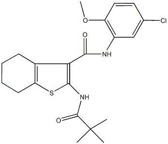 N-(5-chloro-2-methoxyphenyl)-2-[(2,2-dimethylpropanoyl)amino]-4,5,6,7-tetrahydro-1-benzothiophene-3-carboxamide Struktur