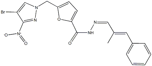 5-({4-bromo-3-nitro-1H-pyrazol-1-yl}methyl)-N'-(2-methyl-3-phenyl-2-propenylidene)-2-furohydrazide Struktur