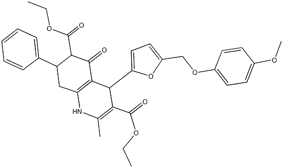 diethyl 4-{5-[(4-methoxyphenoxy)methyl]-2-furyl}-2-methyl-5-oxo-7-phenyl-1,4,5,6,7,8-hexahydro-3,6-quinolinedicarboxylate Structure