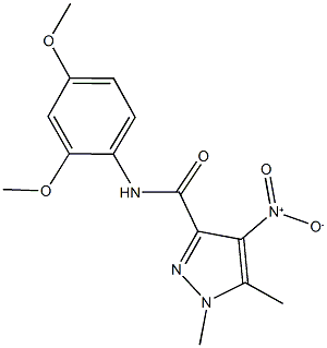 N-(2,4-dimethoxyphenyl)-4-nitro-1,5-dimethyl-1H-pyrazole-3-carboxamide Struktur