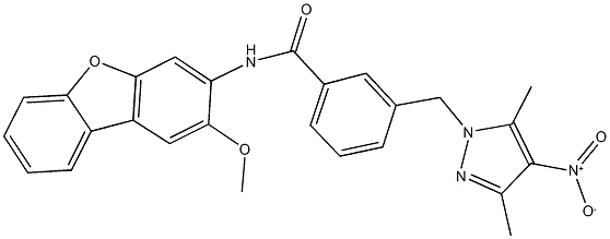 3-({4-nitro-3,5-dimethyl-1H-pyrazol-1-yl}methyl)-N-(2-methoxydibenzo[b,d]furan-3-yl)benzamide Struktur