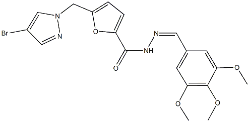 5-[(4-bromo-1H-pyrazol-1-yl)methyl]-N'-(3,4,5-trimethoxybenzylidene)-2-furohydrazide Struktur