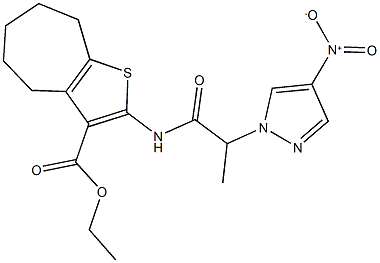 ethyl 2-[(2-{4-nitro-1H-pyrazol-1-yl}propanoyl)amino]-5,6,7,8-tetrahydro-4H-cyclohepta[b]thiophene-3-carboxylate Struktur