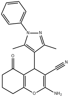 2-amino-4-(3,5-dimethyl-1-phenyl-1H-pyrazol-4-yl)-5-oxo-5,6,7,8-tetrahydro-4H-chromene-3-carbonitrile Struktur