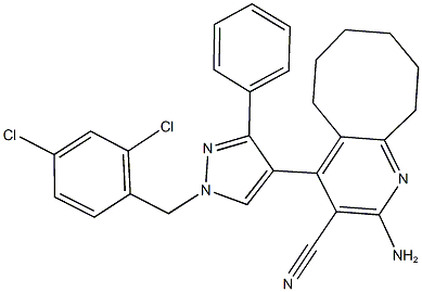 2-amino-4-[1-(2,4-dichlorobenzyl)-3-phenyl-1H-pyrazol-4-yl]-5,6,7,8,9,10-hexahydrocycloocta[b]pyridine-3-carbonitrile Struktur