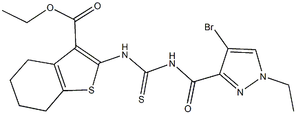 ethyl 2-[({[(4-bromo-1-ethyl-1H-pyrazol-3-yl)carbonyl]amino}carbothioyl)amino]-4,5,6,7-tetrahydro-1-benzothiophene-3-carboxylate Struktur