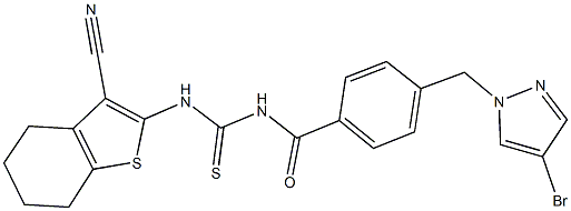 N-{4-[(4-bromo-1H-pyrazol-1-yl)methyl]benzoyl}-N'-(3-cyano-4,5,6,7-tetrahydro-1-benzothien-2-yl)thiourea Struktur