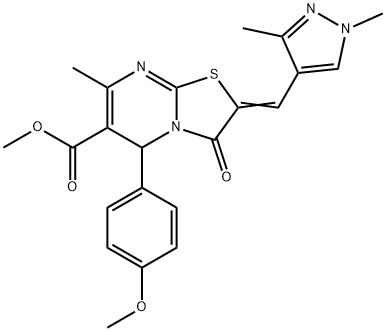 methyl 2-[(1,3-dimethyl-1H-pyrazol-4-yl)methylene]-5-(4-methoxyphenyl)-7-methyl-3-oxo-2,3-dihydro-5H-[1,3]thiazolo[3,2-a]pyrimidine-6-carboxylate Struktur