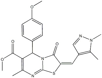 methyl 2-[(1,5-dimethyl-1H-pyrazol-4-yl)methylene]-5-(4-methoxyphenyl)-7-methyl-3-oxo-2,3-dihydro-5H-[1,3]thiazolo[3,2-a]pyrimidine-6-carboxylate Struktur