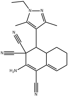 2-amino-4-(1-ethyl-3,5-dimethyl-1H-pyrazol-4-yl)-4a,5,6,7-tetrahydro-1,3,3(4H)-naphthalenetricarbonitrile Struktur