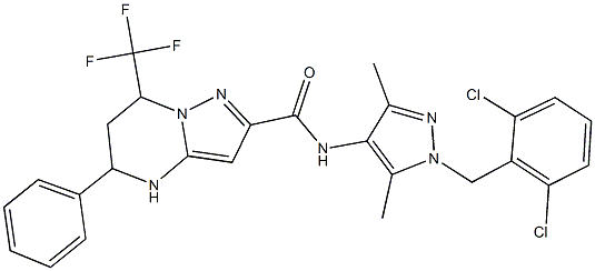 N-[1-(2,6-dichlorobenzyl)-3,5-dimethyl-1H-pyrazol-4-yl]-5-phenyl-7-(trifluoromethyl)-4,5,6,7-tetrahydropyrazolo[1,5-a]pyrimidine-2-carboxamide Struktur