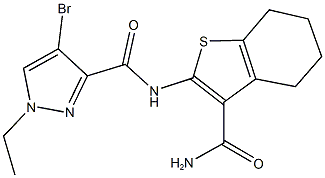 N-[3-(aminocarbonyl)-4,5,6,7-tetrahydro-1-benzothien-2-yl]-4-bromo-1-ethyl-1H-pyrazole-3-carboxamide Struktur