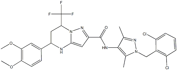 N-[1-(2,6-dichlorobenzyl)-3,5-dimethyl-1H-pyrazol-4-yl]-5-(3,4-dimethoxyphenyl)-7-(trifluoromethyl)-4,5,6,7-tetrahydropyrazolo[1,5-a]pyrimidine-2-carboxamide Struktur