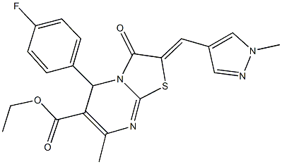 ethyl 5-(4-fluorophenyl)-7-methyl-2-[(1-methyl-1H-pyrazol-4-yl)methylene]-3-oxo-2,3-dihydro-5H-[1,3]thiazolo[3,2-a]pyrimidine-6-carboxylate Struktur