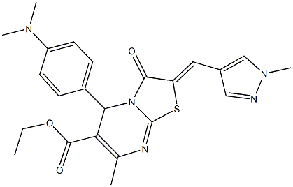 ethyl 5-[4-(dimethylamino)phenyl]-7-methyl-2-[(1-methyl-1H-pyrazol-4-yl)methylene]-3-oxo-2,3-dihydro-5H-[1,3]thiazolo[3,2-a]pyrimidine-6-carboxylate Struktur