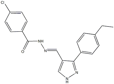 4-chloro-N'-{[3-(4-ethylphenyl)-1H-pyrazol-4-yl]methylene}benzohydrazide Struktur