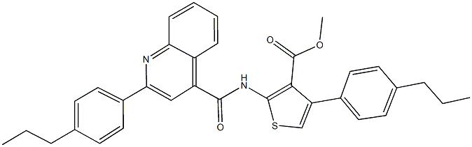 methyl 4-(4-propylphenyl)-2-({[2-(4-propylphenyl)-4-quinolinyl]carbonyl}amino)-3-thiophenecarboxylate Struktur